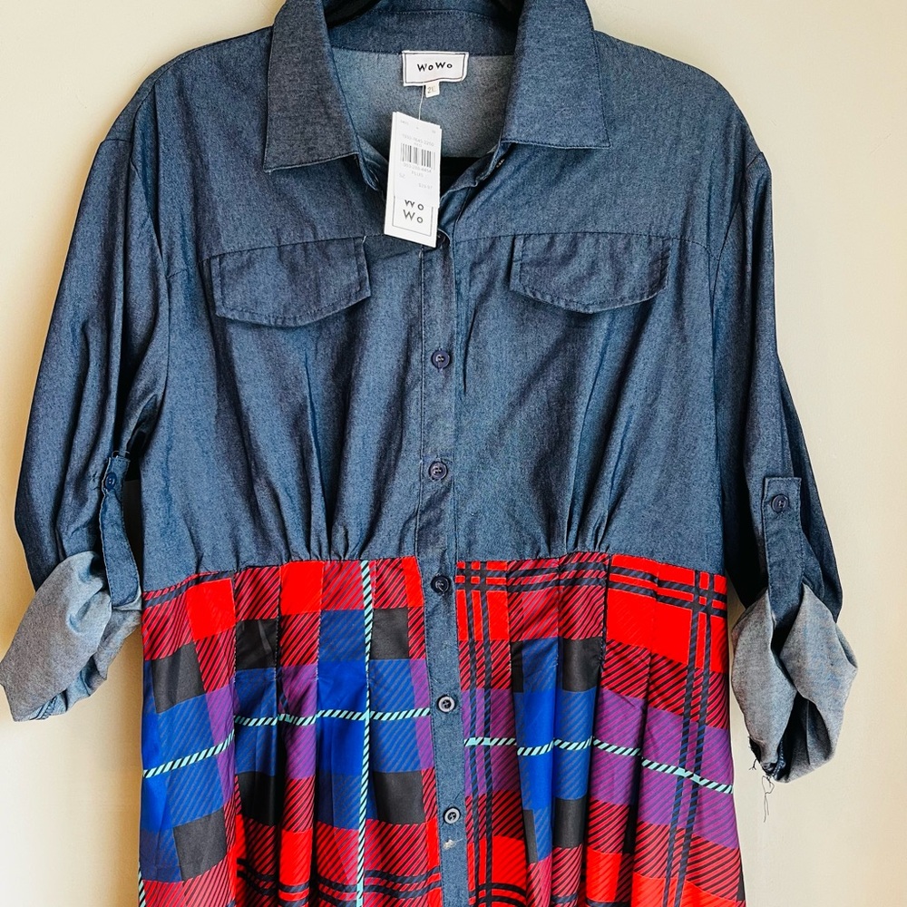 Wowo Plaid Red and Blue Women’s Dress Size 2X NWT - Picture 2 of 10